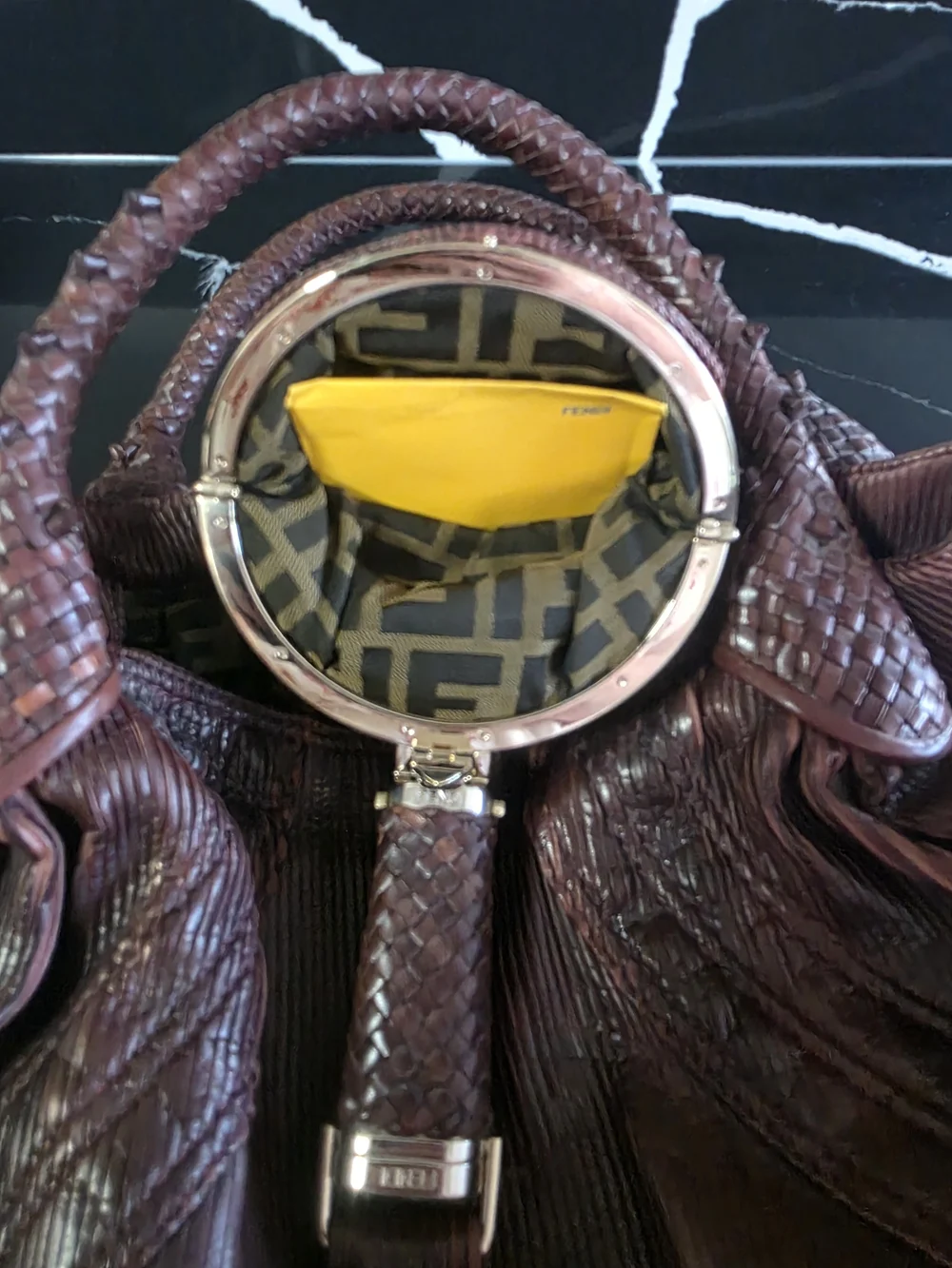 Women's Braided Handle Leather Tote Bag in Deep Plum
